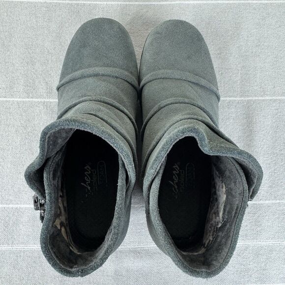 Skechers Parallel Triple Threat Suede Wedge Booties Ankle Boot Charcoal Gray 7 - Picture 5 of 15